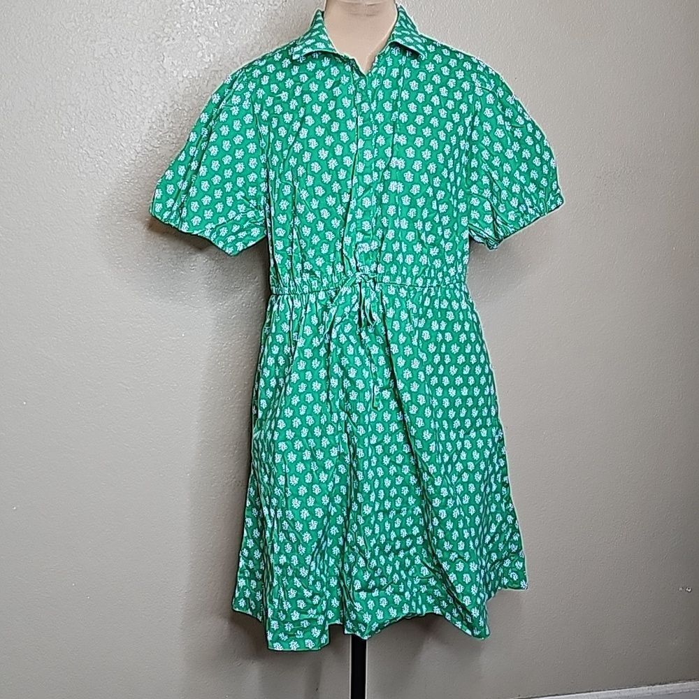 NWOT J.crew 16 Short Sleeve Cinch tie Waist shirt dress green - Picture 3 of 11